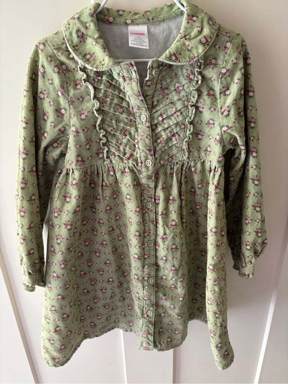 Vintage Gymboree Green Floral Corduroy Fall Dress 5 Girl Detective Line Prarie